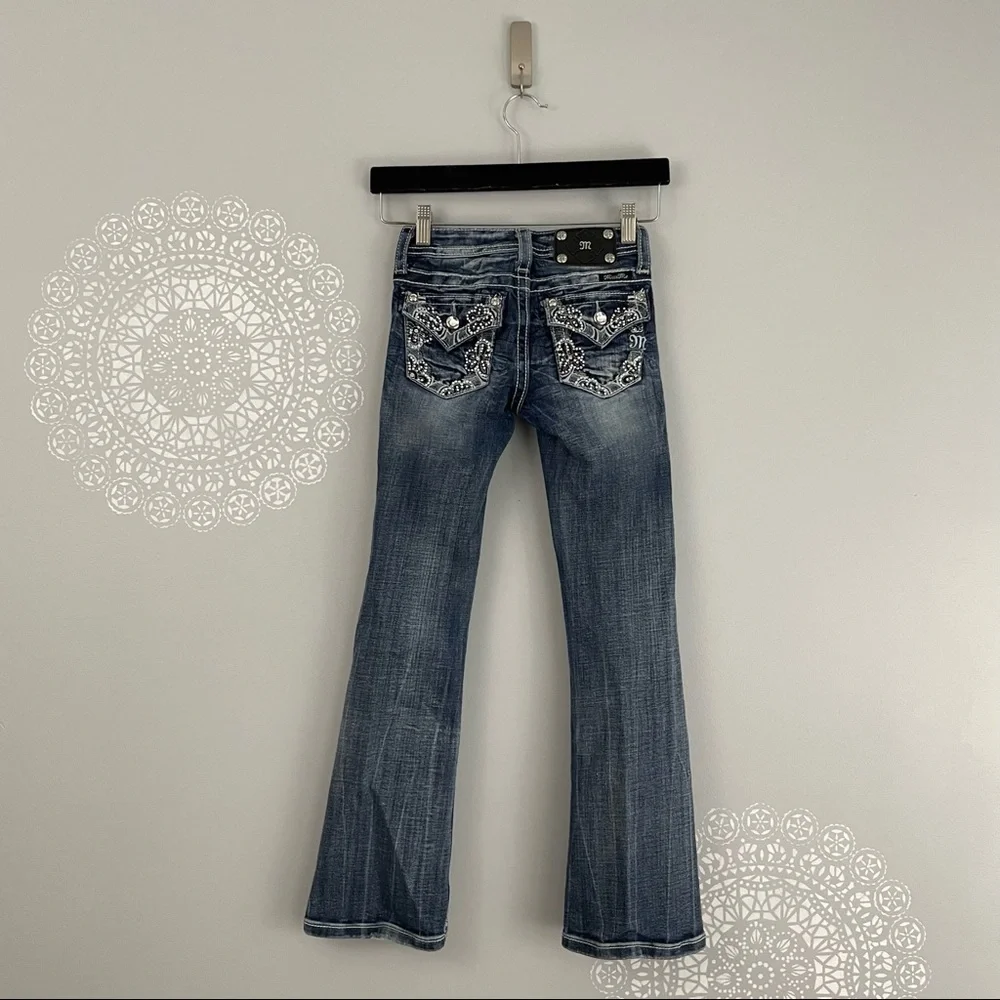 Miss Me Diamond Jewel Embellished Bootcut Jeans Girl's Size 8_2